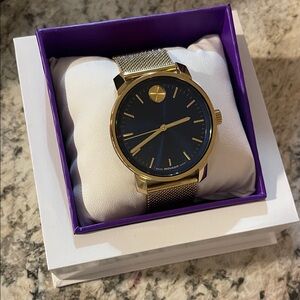 Movado Museum Classic Blue Dial Gold Mesh Watch – Swiss Made – With Box